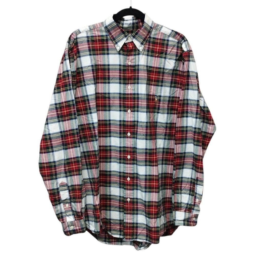 Ralph Lauren Long Sleeve Plaid Button Down Shirt Large Tall Pony Preppy Holidays